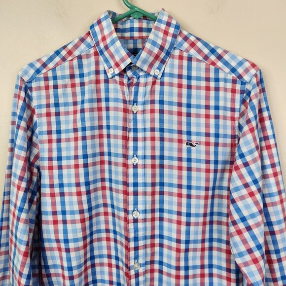 Vineyard Vines Long Sleeve Gingham Pattern Cotton Whale Shirt XS - Picture 3 of 7